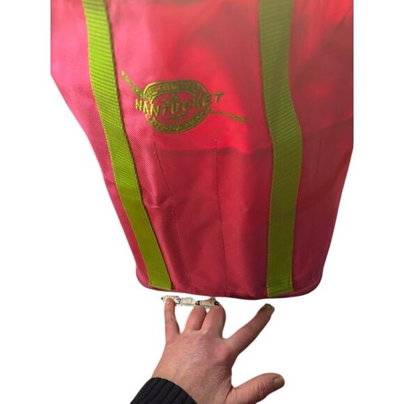 The Original Nantucket Diddy Bag Canvas tote pink and green zip around closure - Picture 7 of 10